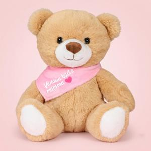 Habibi Plush Bamse med rosa t&oslash;rkl&aelig;de "Verdens Bedste Mor"