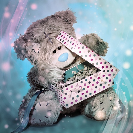 Me to you (Miranda nallar) 3D-Kort, Bamse åbner fødselsdagsgave - Me To You