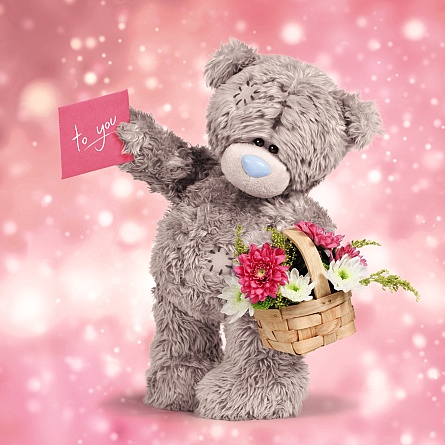Me to you (Miranda nallar) 3D-Kort, Bamse med blomst kurv - Me To You