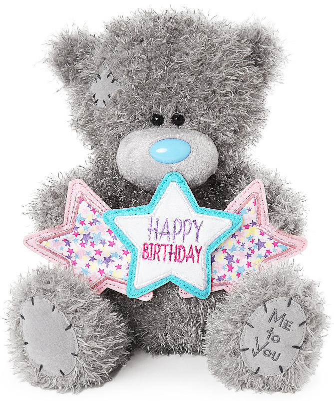 Bamse, Happy Birthday på stjerne banner, 25cm - Me To You